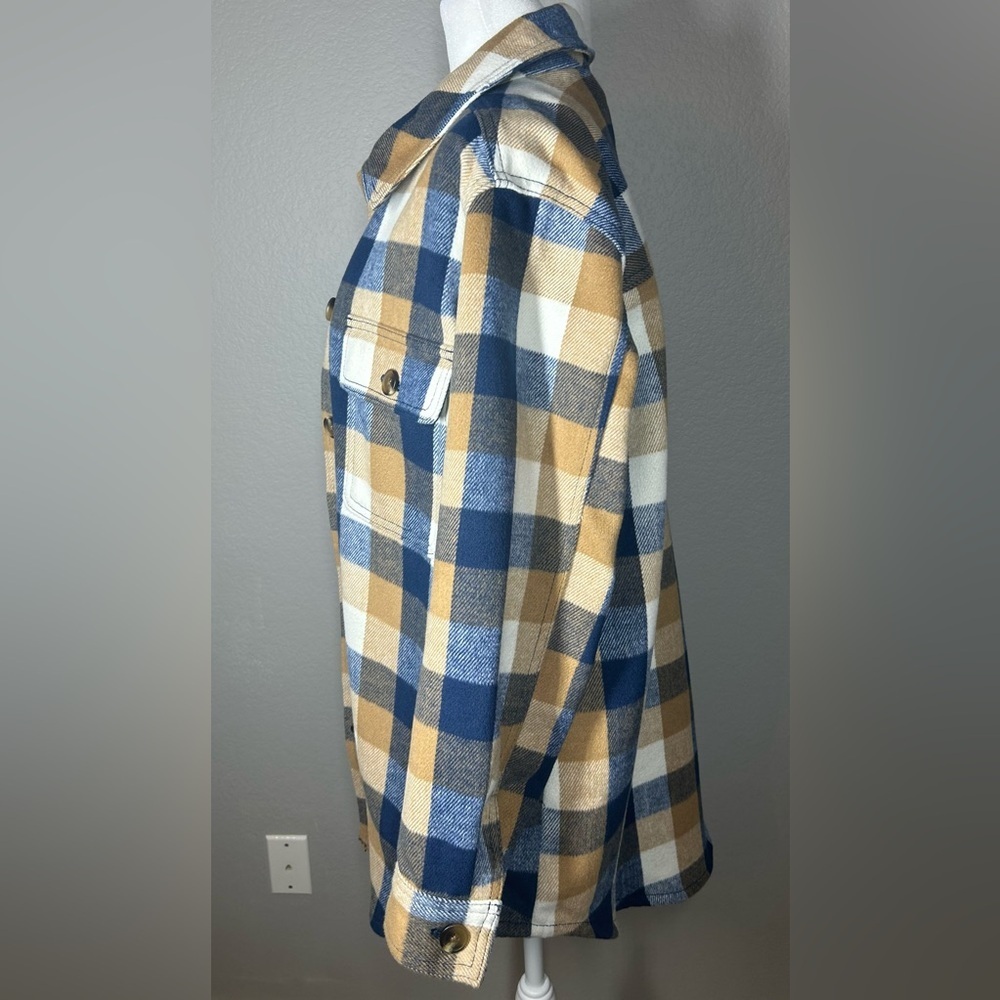 Old Navy Blue Tan White Plaid Utility Shacket Jacket Gorpcore Cabincore Size M - Picture 4 of 12